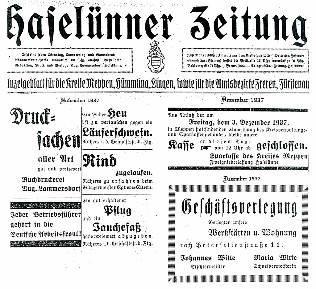 Haselünner Zeitung 1937